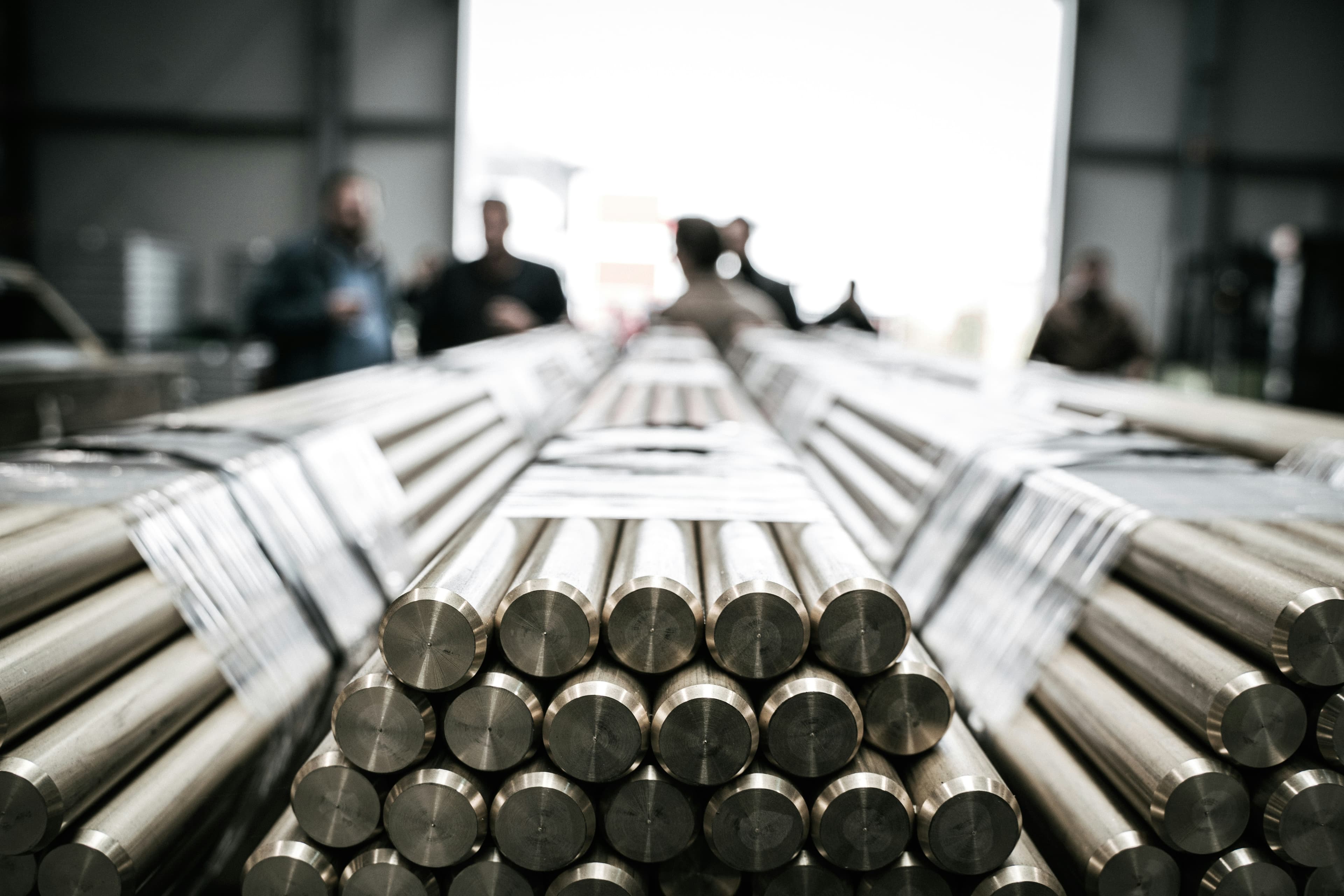 A stack of shiny metal rods.